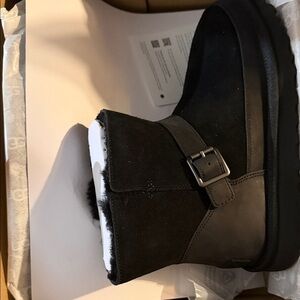 UGG Black Suede Ankle Boots with Strap